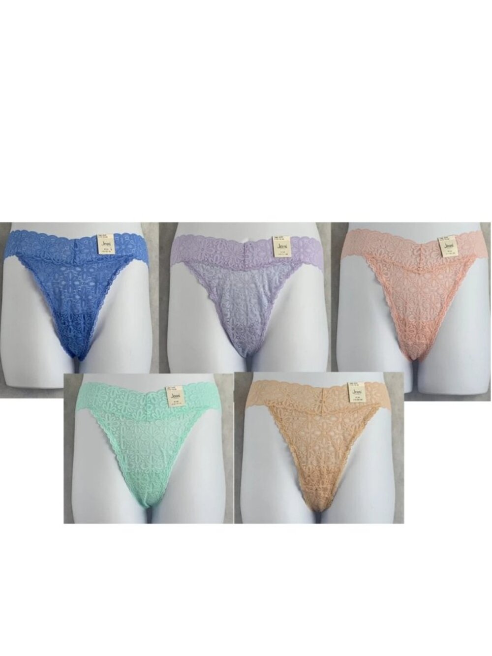 Jenni Women's Plus Size Lace Thong Panty, Variety 5-Pack , One Size (1X, 2X, 3X)